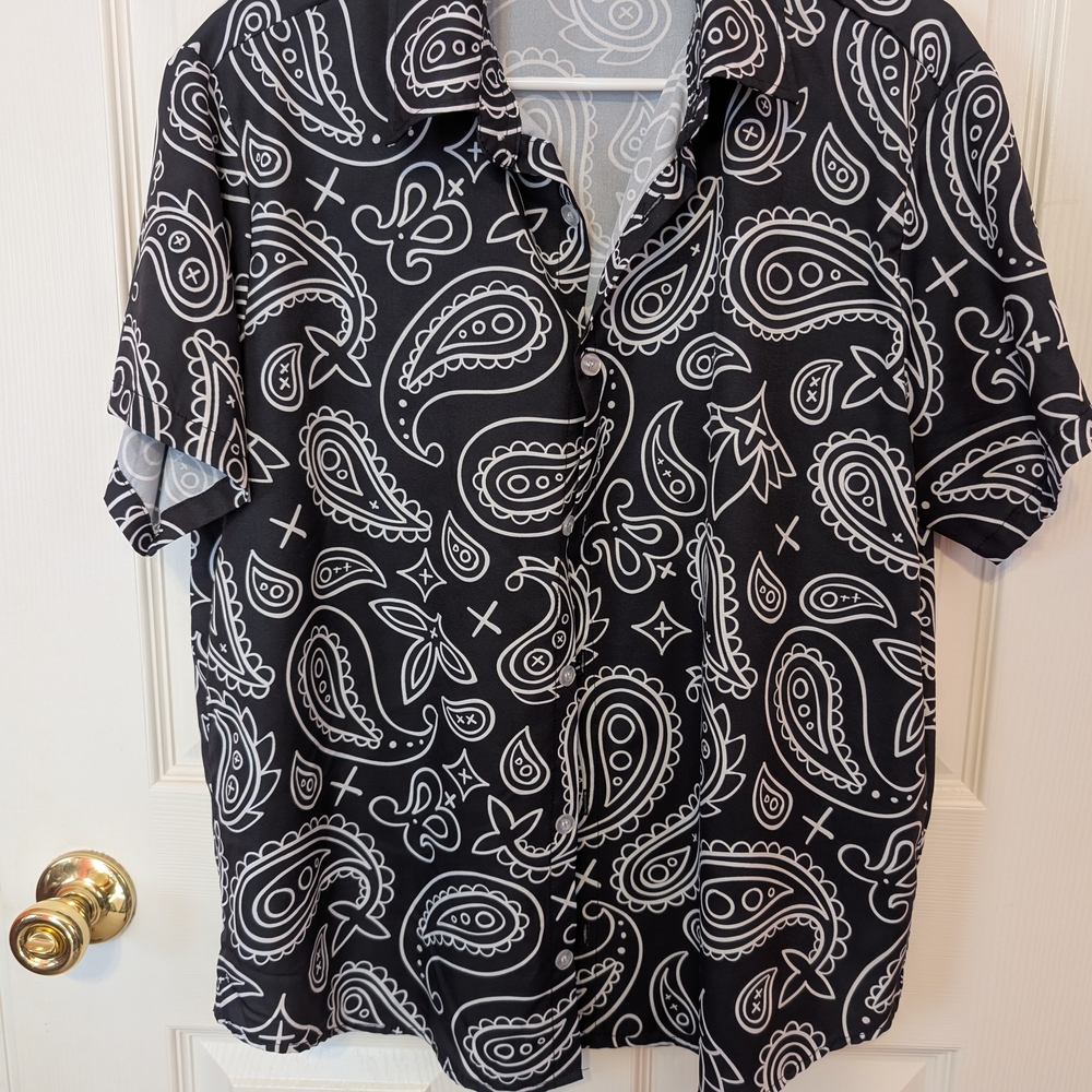 Black and White Paisley Button-Up Shirt